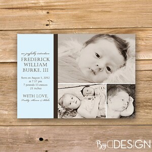 Baby Boy Birth Announcement, New Baby Announcement, blue, brown, simple, printable, instant download