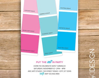 Invitación a grupo de arte, invitación de cumpleaños creativa pintura partido, partido de Artes y oficios, muestras de color, cualquier edad, imprimible, instant download