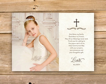 Tarjeta de agradecimiento de comunión, primera comunión gracias, religiosas, Cruz, gracias