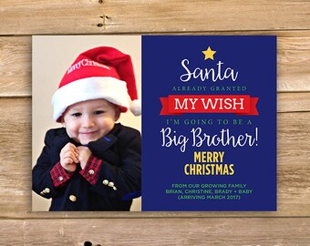 Hermano tarjeta de Navidad, tarjeta de Navidad personalizada del foto, nueva bebé vacaciones hermano tarjeta, nueva, nueva hermana, imprimible, instant download
