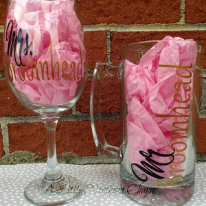 Personalized Mr. & Mrs. Wine Glass/Beer Mug Set, Custom Wine and Beer glass set, Personalized Glass Set, Wine and Beer Mug Set