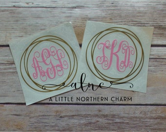 Monogram Car Decal, Circle Monogram Decal, Vine Monogram Decal, Tumbler Decal, Computer Decal, Car Decal, Permanent Monogram Decal