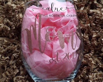 Mom Stemless Wine Glass,New Mom Wine Glass, Momma Wine Glass, Mama Wine Glass