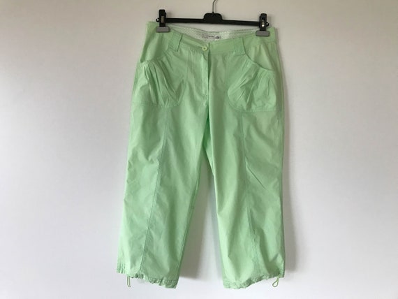 Vintage Pale Green Semi Pants Women Lightweight Summer Trousers