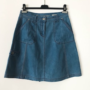 Vintage Light Blue Denim Skirt Paneled A line Mini Jeans Skirt High Waist Cotton Hippie Grunge Bohemian Boho Western Summer Skirt Small