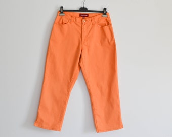 Vintage orange semi jeans Women Denim Summer jeans Bohemian Jeans Summer denim Women orange pants Embroidered American jeans Medium Size