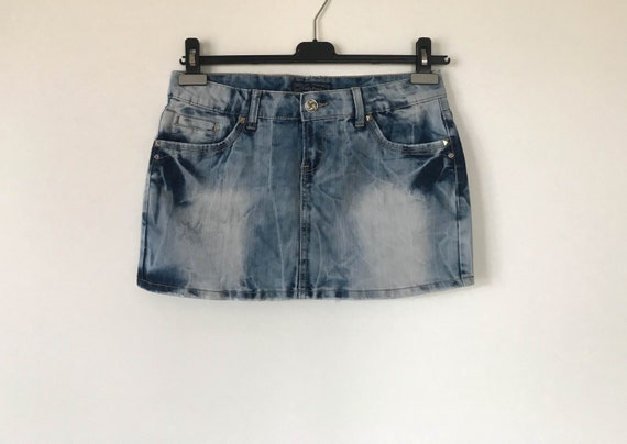 Vintage Light Blue Denim Skirt Paneled A line Min… - image 1