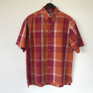 Men's Summer shirt Red Orange Shirt Men Button up Shirt Short Sleeve Shirt checkered summer Shirt Cotton Work Shirt Large Size