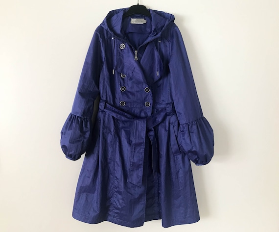 Purple Trench Coat Hooded Women's Double Breasted