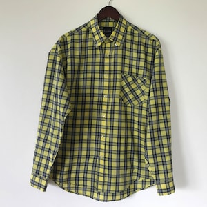 Vintage NK hombres camisa de verano amarillo azul camisa hombres botón para camisa de manga larga camisa a cuadros de verano camisa de trabajo camisa de tamaño grande