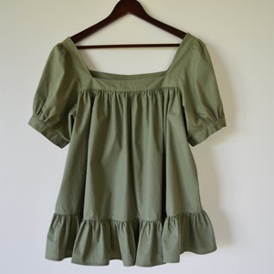 Green Cotton Women Summer Blouse Short Sleeve Boxy Shirt Top Batiste Blouse Women summer volcanos party shirt gift for her Large size