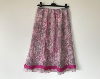 Vintage Pink Flower Skirt Paneled A line Skirt Hippie Grunge Bohemian Boho Western Summer Skirt Skirt with lining Small