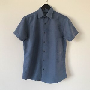 Men Blue Shirt Flower Shirt Men Button up Shirt Short Sleeve Shirt Shirt Men Work Shirt Classic men shirt Small Size Shirt