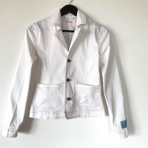 Vintage Denim Jacket White Denim Jacket Short Denim Jacket Women Jean Jacket Size Small Jacket
