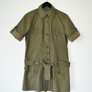 Women Cotton Caftan Military stile short dress Holidays summer tunic Bohemian short sleeve shirt Button up Dress Boho summer short Dress