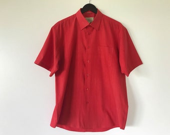Majester Jeans Men red Cotton Shirt Men's striped Shirt Men Button up Shirt Short Sleeve Shirt Plaid Dress Up Shirt Work Shirt Large Size