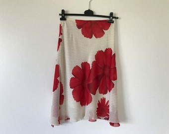 Vintage White Red Flower Skirt Women classic Summer Skirt Women Lightweight skirts Beach skirt Women holiday maxi skirt Small size