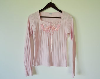 Vintage Blouse Women Boho Pink party Blouse Bohemian Tunic Summer Days Blouse Lace with embroidered pearls Hippie Boxy Shirt Small Size