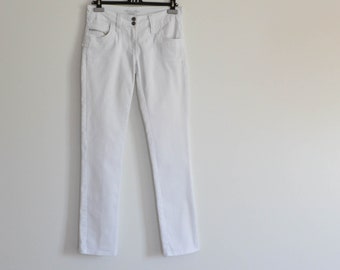 Vintage White elastic Denim Summer trousers Bohemian Jeans Summer white denim Women pants American jeans Small Size