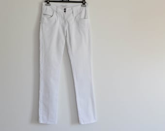 Vintage Białe elastyczne dżinsowe letnie spodnie Boho Jeans Letnie białe dżinsowe damskie spodnie American jeans Mały rozmiar