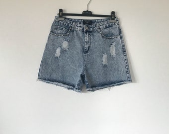 Vintage Blue Denim Shorts Hippie Bohemian Jeans Blue Short High waist  jeans shorts Women summer Pants Size Medium