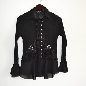 Vintage 80s Blouse Women Boho Blouse black party Blouse Bohemian Tunic Summer Days Blouse embroidered Hippie Boxy Shirt Small Size