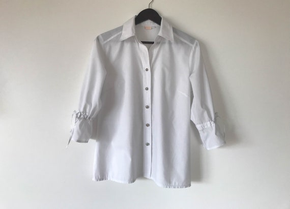 White Vintage 80s Blouse Women Boho Blouse Classi… - image 1