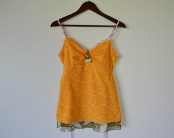 Yellow Cotton Straps Top Lightweight girls summer top Women Summer Blouse Sleeve less Boxy Shirt girls party top Batiste Blouse small size