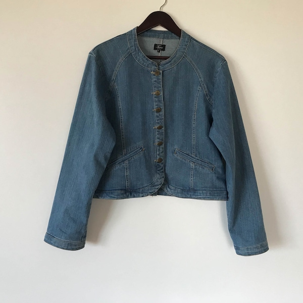 Veste en Jean Vintage Denim bleu pâle veste femme pantacourt Denim veste Blazer d’été Jean Bleu Denim manteau veste grande taille