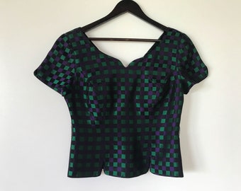 Purple Green Vintage 80s Blouse Collection Alouette Paris Women Boho Blouse Festive blouse is fluttering Bohemian Tunic Small Size