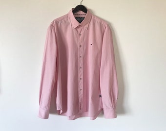 Men Cotton Shirt Pale Pink Shirt Men Button up Shirt Long Sleeve Shirt Striped Shirt Cotton Work Shirt XXL Large Size Shirt