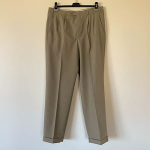 Vintage Mens beige high waist trousers Trapered trousers Lightweight summer trousers Men&#39;s beige long pants Classic men trousers