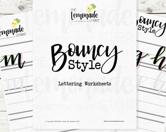 Bouncy Style Hand Lettering Worksheets -Printable Practice Sheets, Calligraphy, Brush Lettering, Watercolor, Handwriting Practice, Lettering