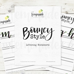 Bouncy Style Hand Lettering Worksheets -Printable Practice Sheets, Calligraphy, Brush Lettering, Watercolor, Handwriting Practice, Lettering
