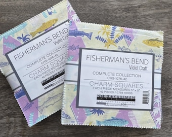Paquetes de telas Fisherman's Bend Charm Packs (juego de 2) de Violet Craft, cuadrados de 5 pulgadas de tela Robert Kaufman para acolchado.