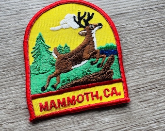 Vintage MAMMOTH California Patch Deer Jumping Over Log Pine Trees Embroidered