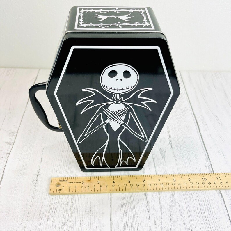 RARA bolsa de almuerzo vintage de Jack Skellington de Disneyland con forma de ataúd, Pesadilla antes de Navidad, Touchstone Pictures imagen 6
