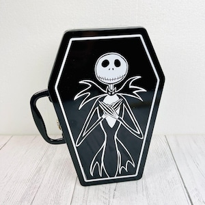 RARA bolsa de almuerzo vintage de Jack Skellington de Disneyland con forma de ataúd, Pesadilla antes de Navidad, Touchstone Pictures imagen 1
