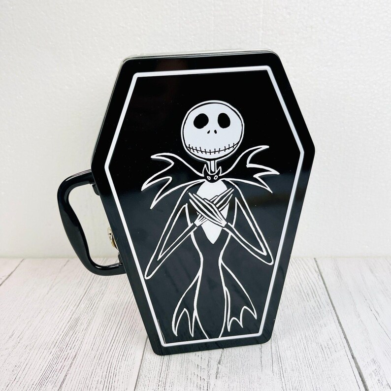 RARA bolsa de almuerzo vintage de Jack Skellington de Disneyland con forma de ataúd, Pesadilla antes de Navidad, Touchstone Pictures imagen 1