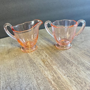 Fostoria Fairfax Pink Depression Glass Creamer & Sugar 1940s Collectible Art Deco Glass