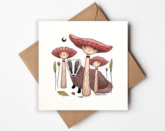 Mind the forest - Greeting Cards - Art Greeting Cards - Art Cards - Blank Inside  - Illustrated Mushrooms - Forest Animals - Any occasion