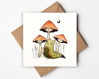 Mind the forest - Greeting Cards - Art Greeting Cards - Art Cards - Blank Inside  - Illustrated Mushrooms - Slug - Any occasion
