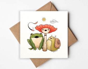 Beautiful Greeting Cards,  Mushroom art cards, Forest Animals card, Gift card, Blank Inside, Cards for any occasion