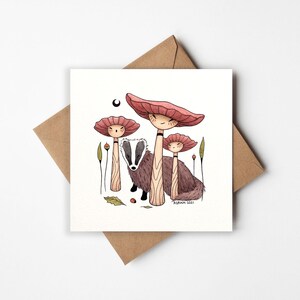 Faites attention à la forêt - Cartes de voeux - Cartes de voeux artistiques - Cartes d'art - Intérieur vierge - Champignons illustrés - Animaux de la forêt - Toutes les occasions