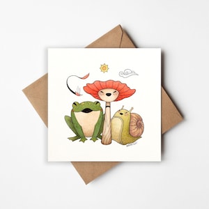 Prachtige wenskaarten, kaarten met paddenstoelenkunst, kaart met bosdieren, cadeaukaart, blanco binnenkant, kaarten voor elke gelegenheid