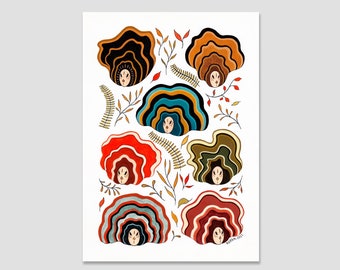 Queens of the Forest - Turkey Tail - A4 Print - Giclee Print - Art Print - Mushroom Art - Fungi Art - Mushroom print - Fantasy Illustration