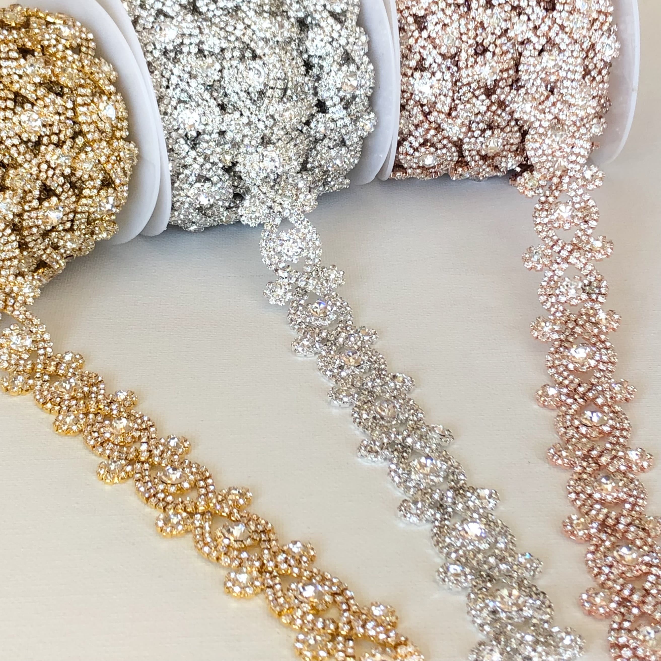 Rose Gold Rhinestone Trim by the Yard-wholesale Rose Gold Bridal