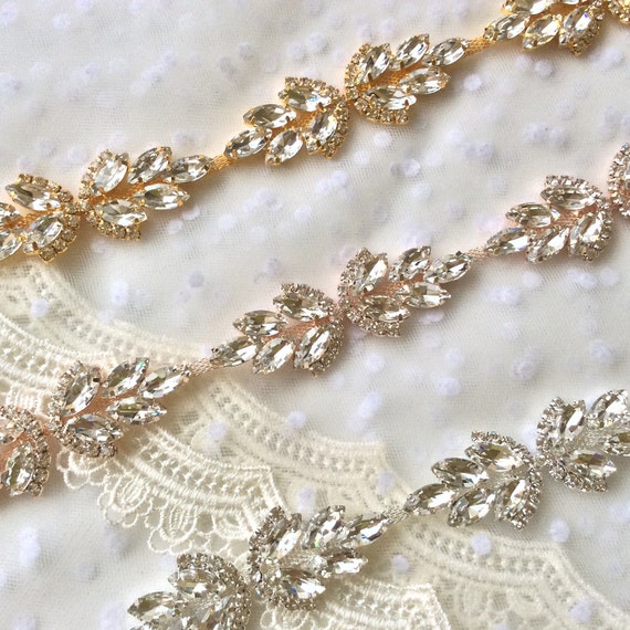 Rose gold Crystal Rhinestone Trim by the Yard  Bridal Trim silver Crystal Trim Rhinestone Applique