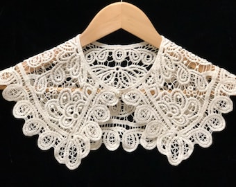 Oversized Ivory Lace collar Cotton Crochet Detachable Collar, Peter pan Collar, Fake Collar, Fake Lace Collar