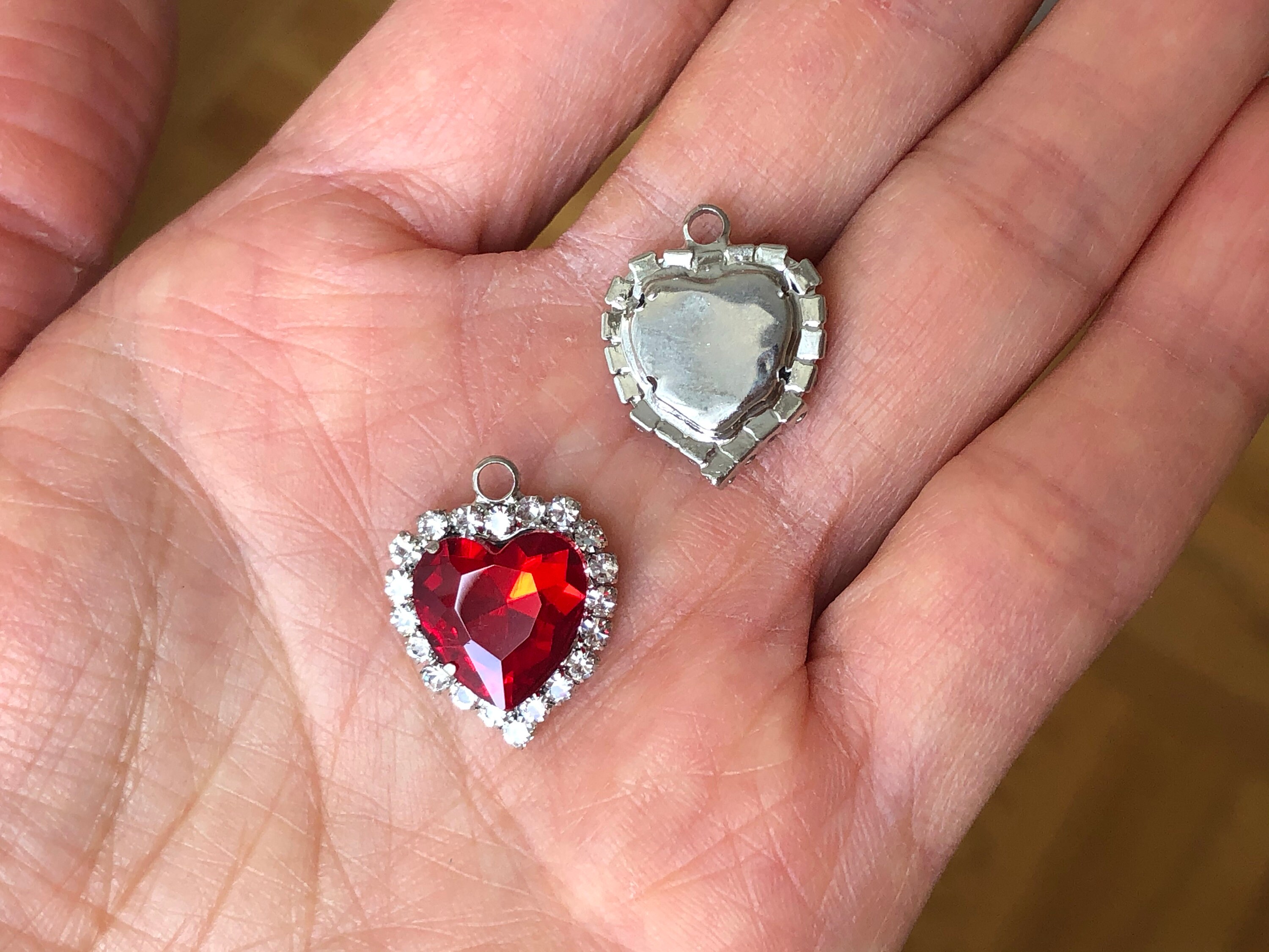 Silver Rhinestone Heart 10 Color 5pcs 12mm Silver/gold Rhinestone Heart Pendant Crystal Glass ...